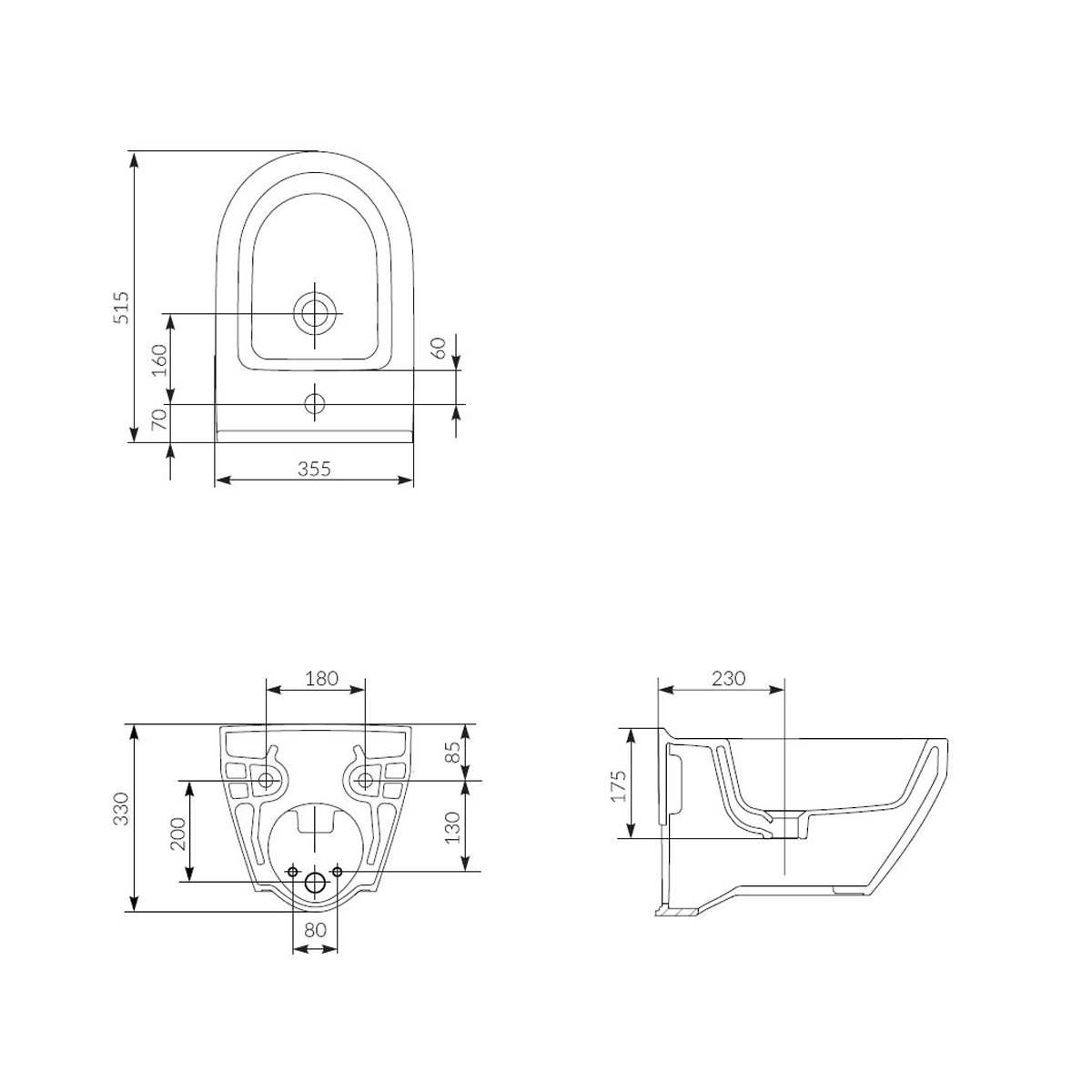 Bidet Kuta Wandhängend Keramik Wand-Bidet rechteckig Weiß-BEN10095